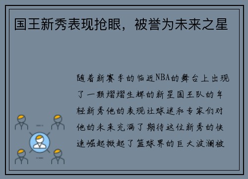 国王新秀表现抢眼，被誉为未来之星